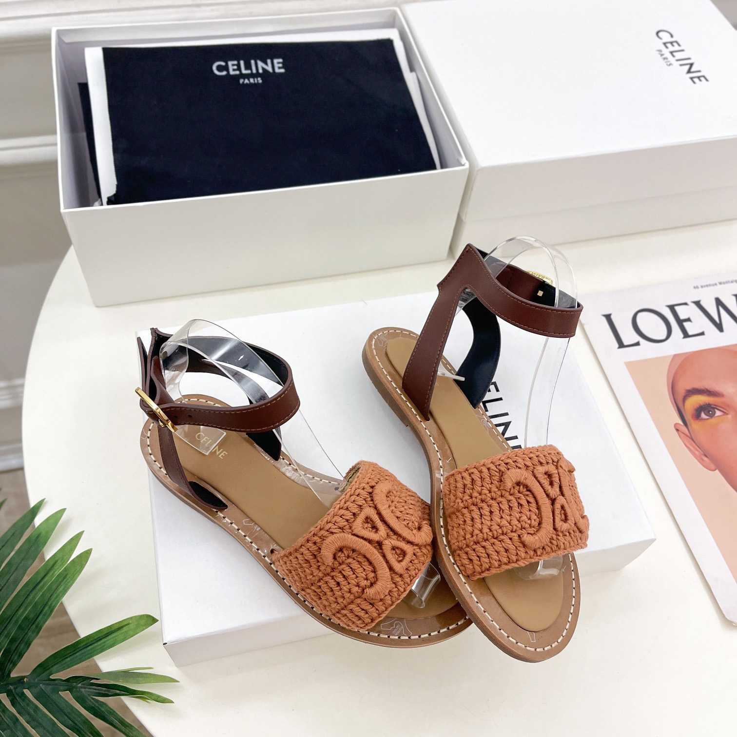 Celine Lympia Sandal In Triomphe Maccrame Cotton & Calfskin - EUR FASHION