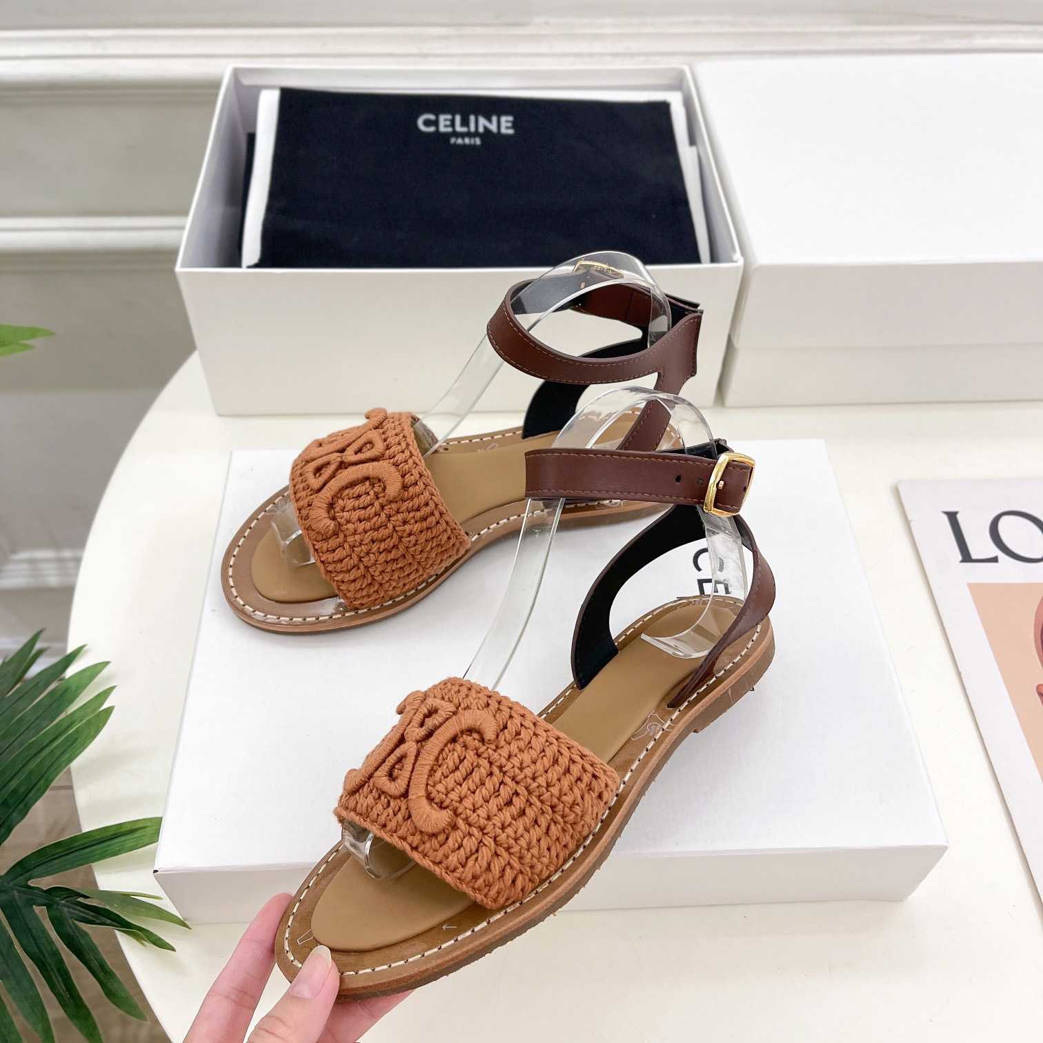 Celine Lympia Sandal In Triomphe Maccrame Cotton & Calfskin - EUR FASHION