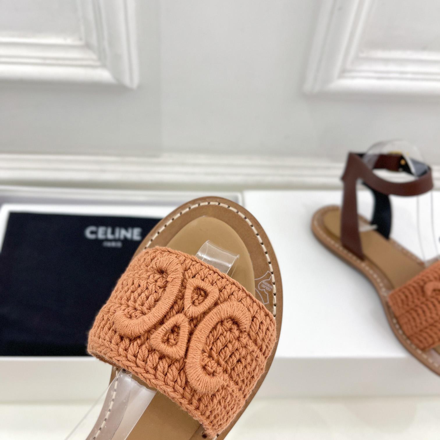 Celine Lympia Sandal In Triomphe Maccrame Cotton & Calfskin - EUR FASHION