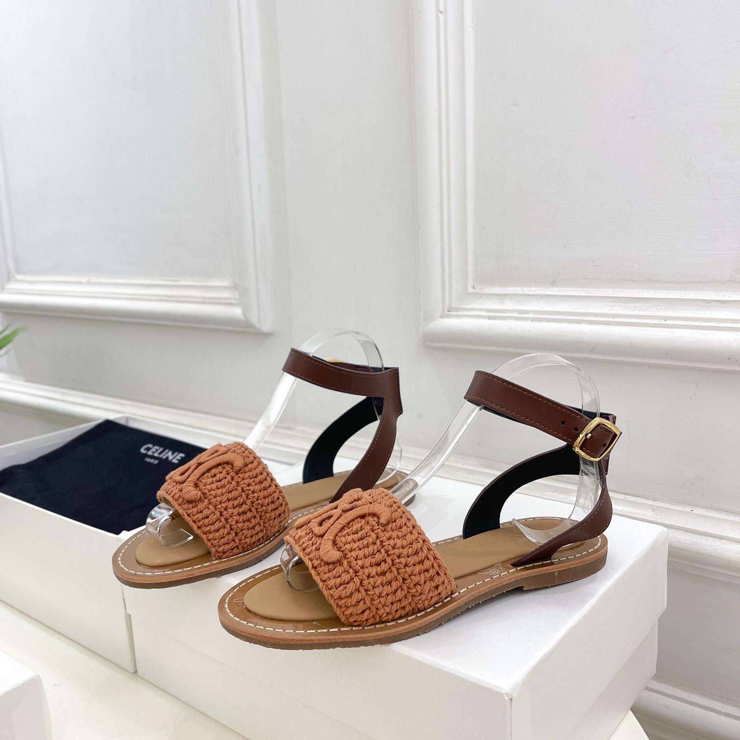 Celine Lympia Sandal In Triomphe Maccrame Cotton & Calfskin - EUR FASHION