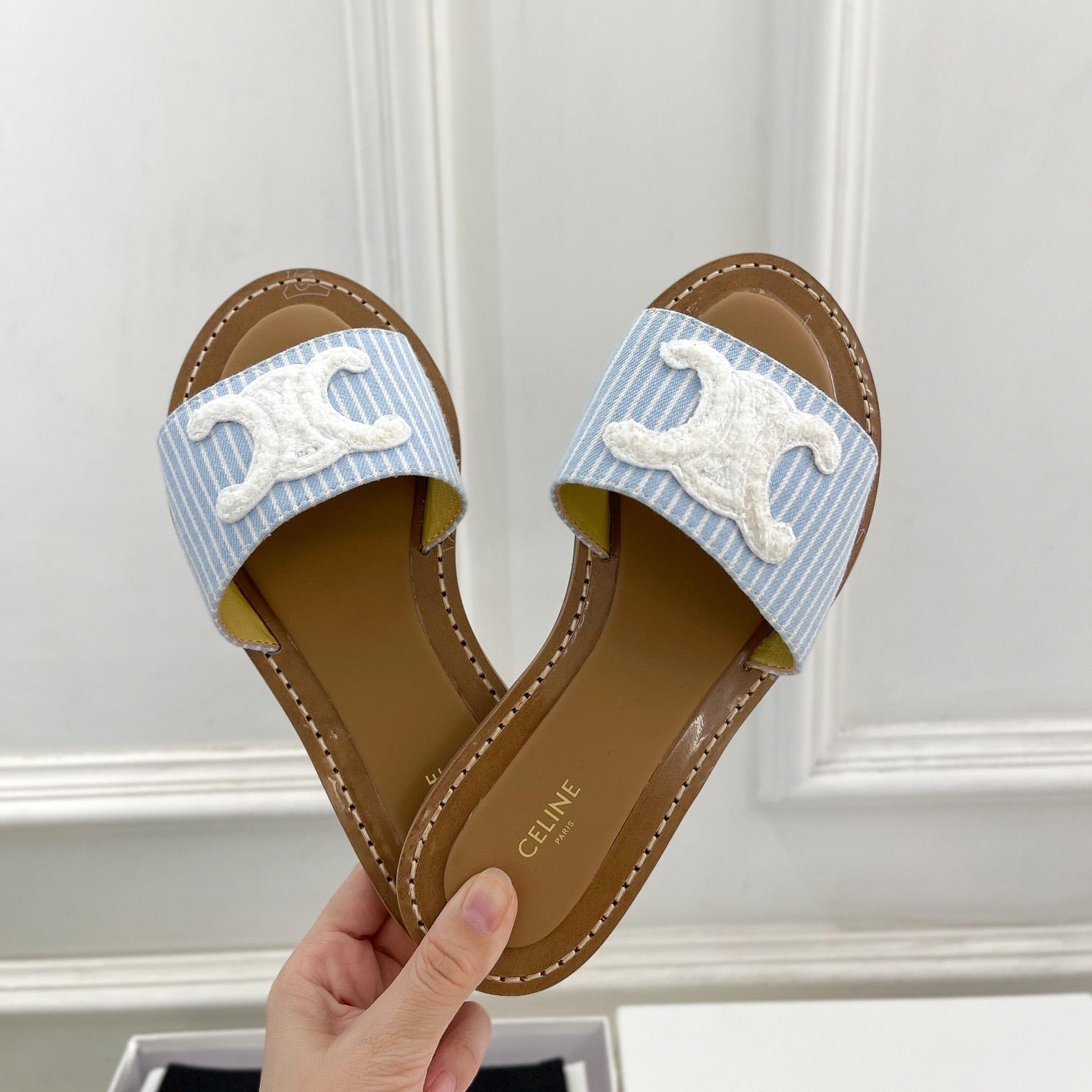 Celine Lympia Mule In Oshkosh Canvas Off White / Navy - EUR FASHION