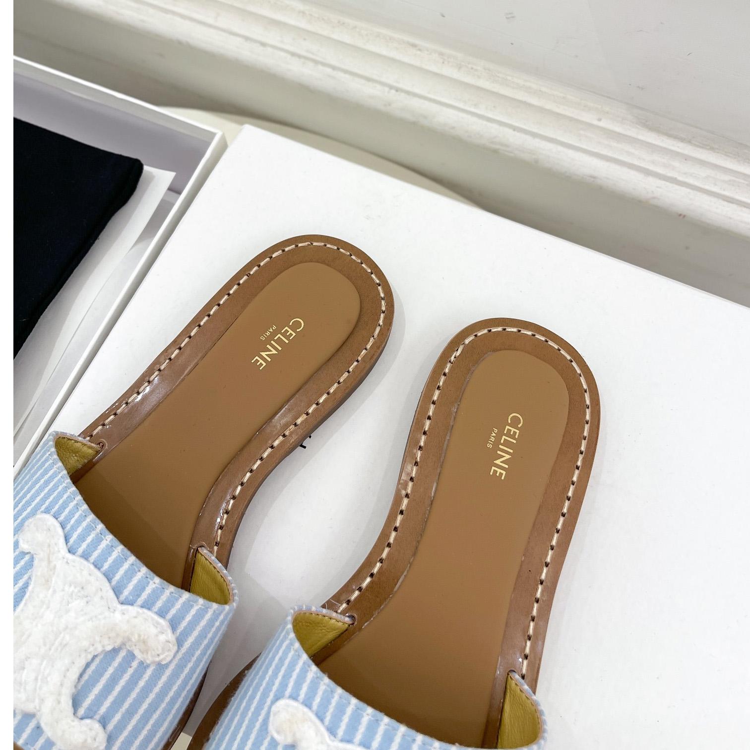 Celine Lympia Mule In Oshkosh Canvas Off White / Navy - EUR FASHION
