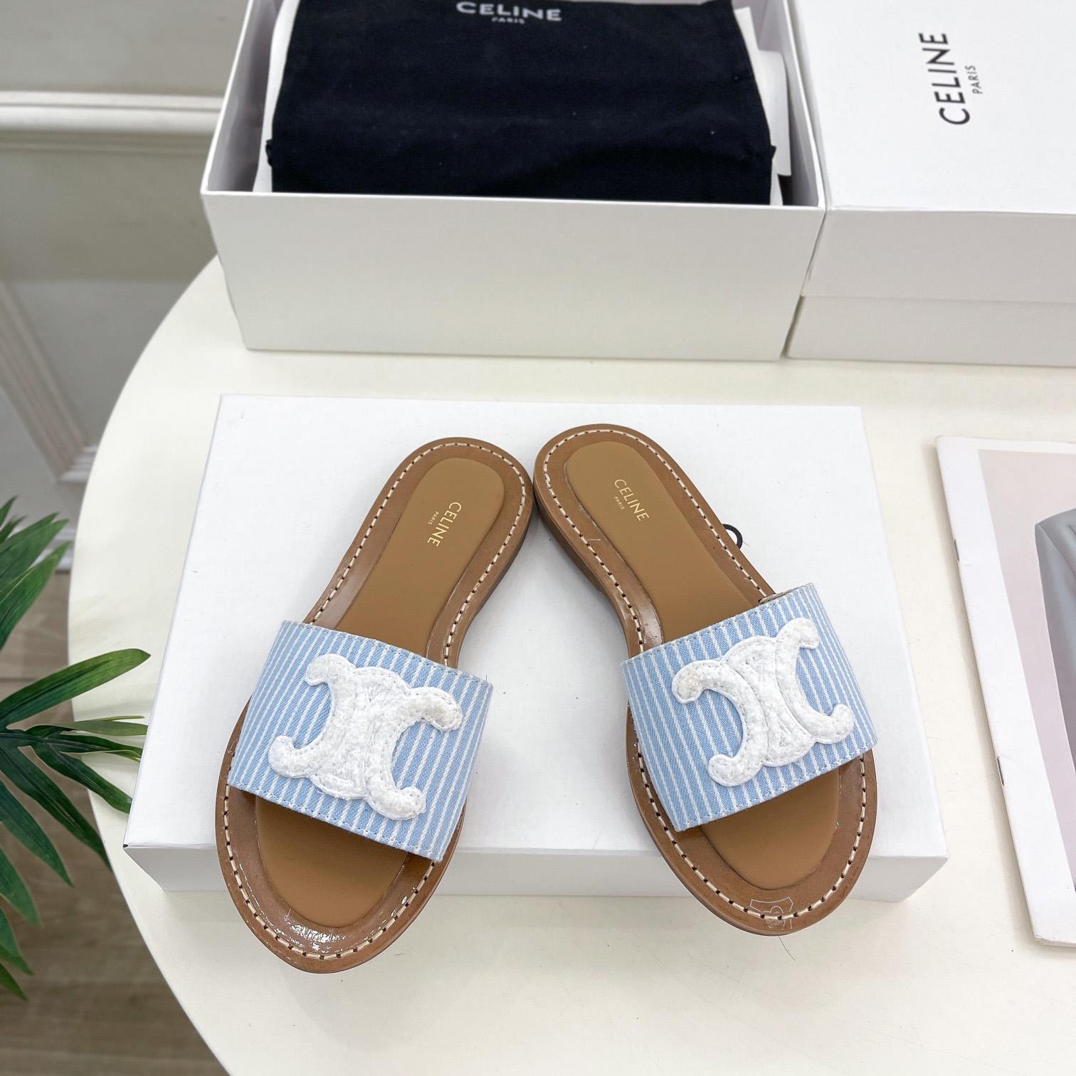 Celine Lympia Mule In Oshkosh Canvas Off White / Navy - EUR FASHION