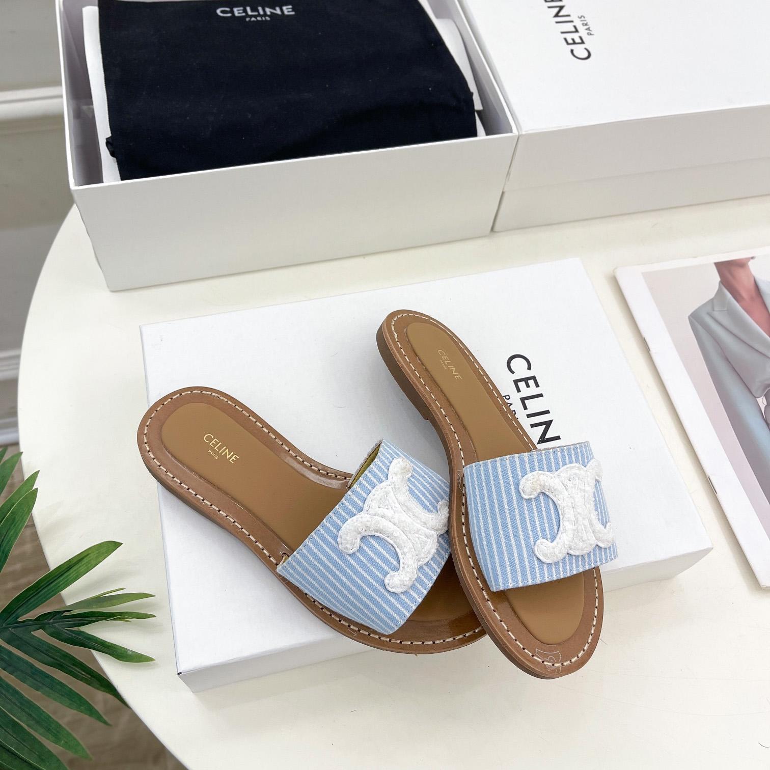 Celine Lympia Mule In Oshkosh Canvas Off White / Navy - EUR FASHION