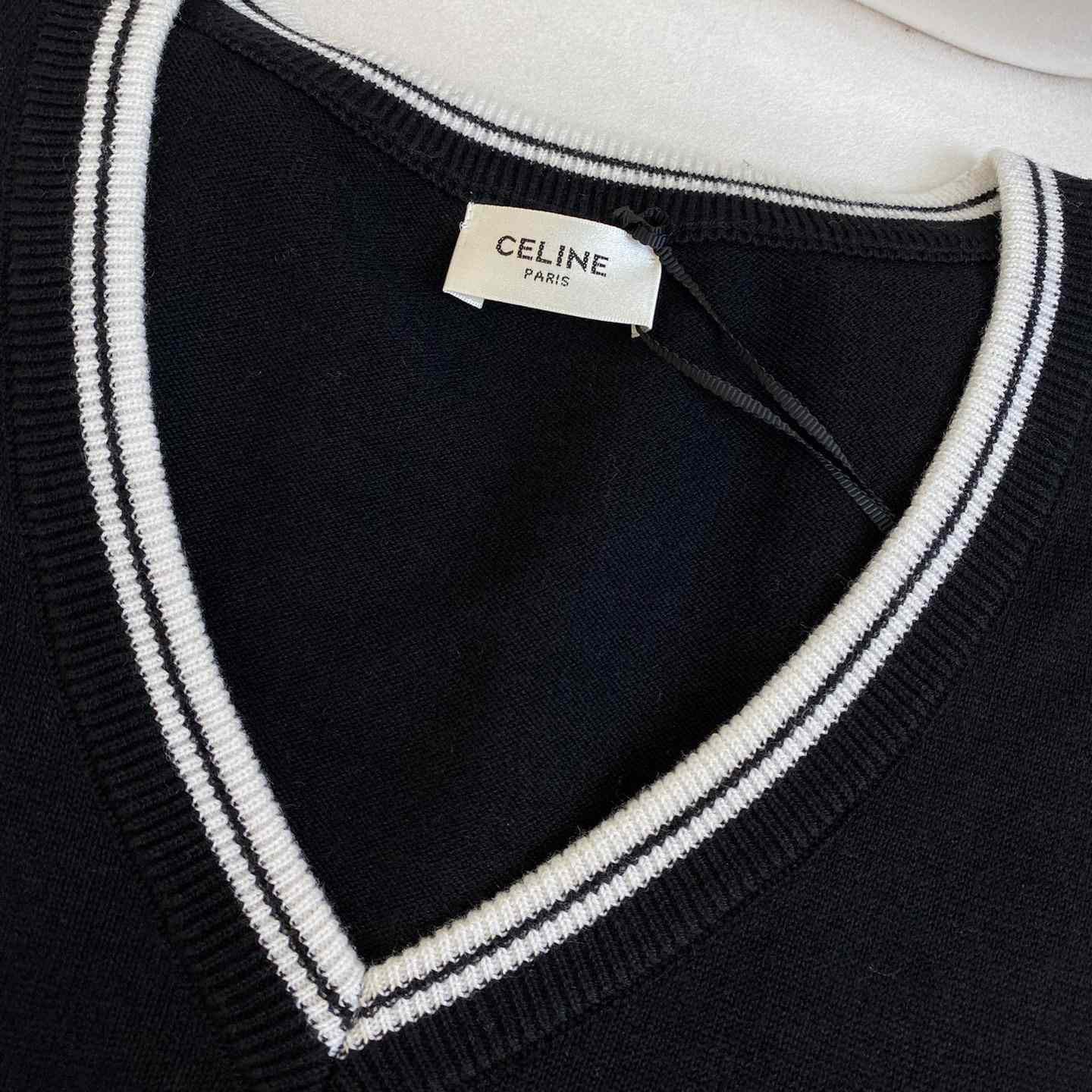 Celine Triomphe V-Neck Wool Sweater Vest - EUR FASHION