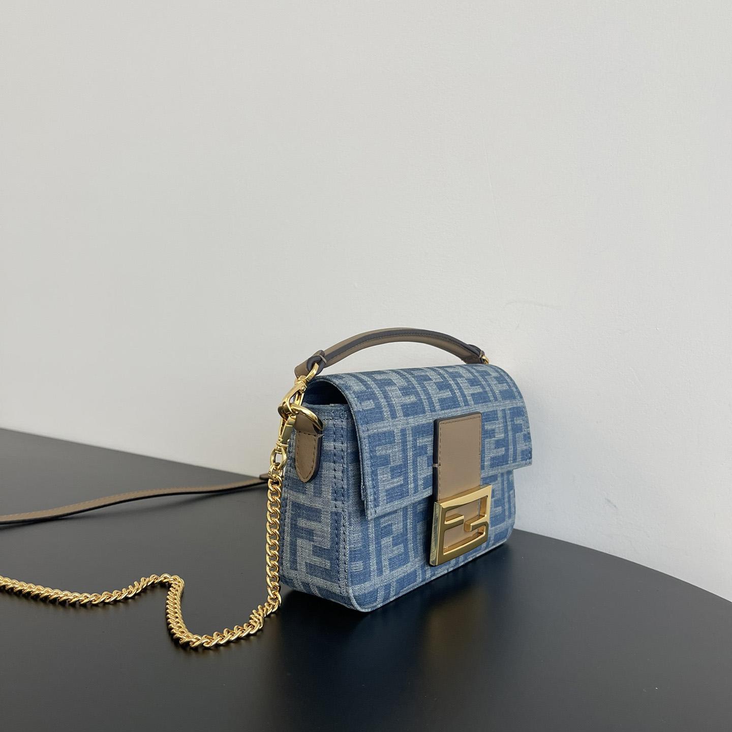 Fendi Baguette Mini Light Blue FF Denim Fabric Bag - EUR FASHION