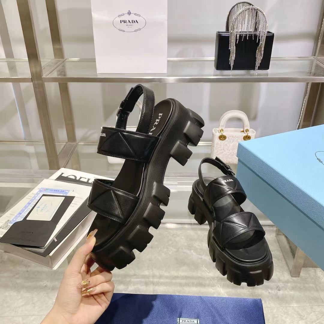 Prada Monolith Leather Platform Sandals - EUR FASHION