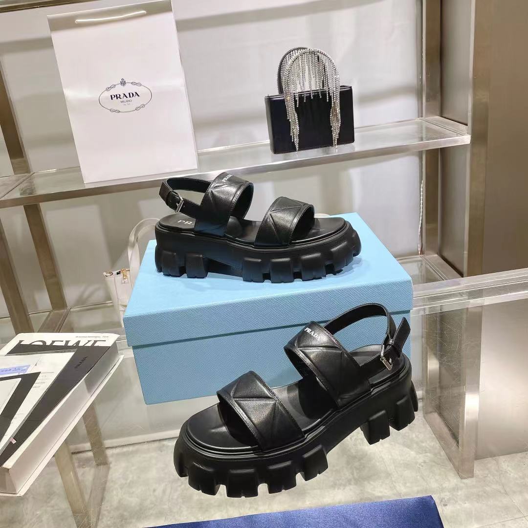 Prada Monolith Leather Platform Sandals - EUR FASHION