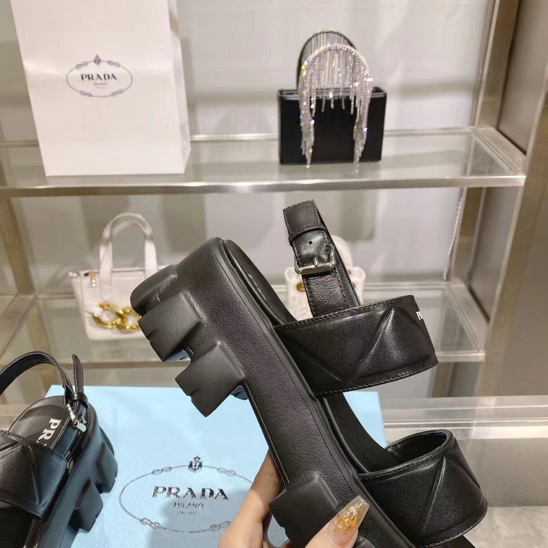 Prada Monolith Leather Platform Sandals - EUR FASHION