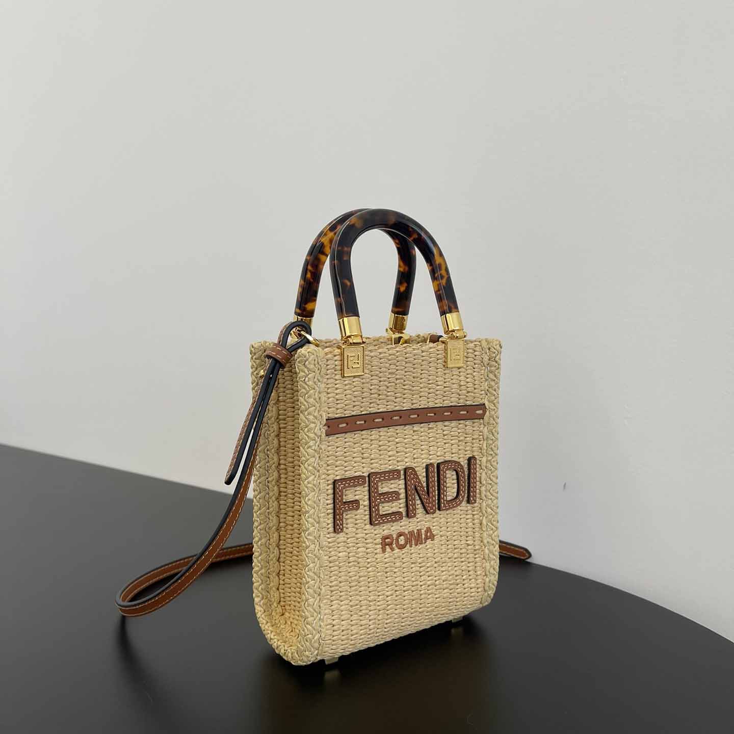 Fendi Mini Sunshine Shopper Beige Cotton Fiber Mini-bag - EUR FASHION