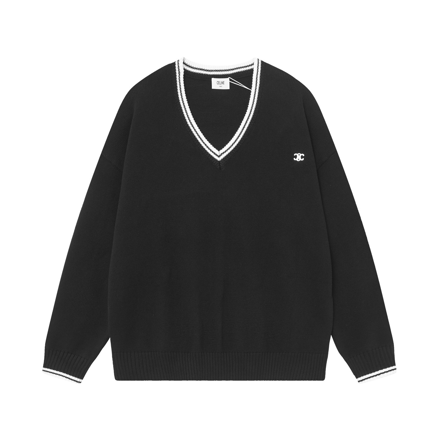 Celine Triomphe V-Neck Sweater 'Black' - EUR FASHION