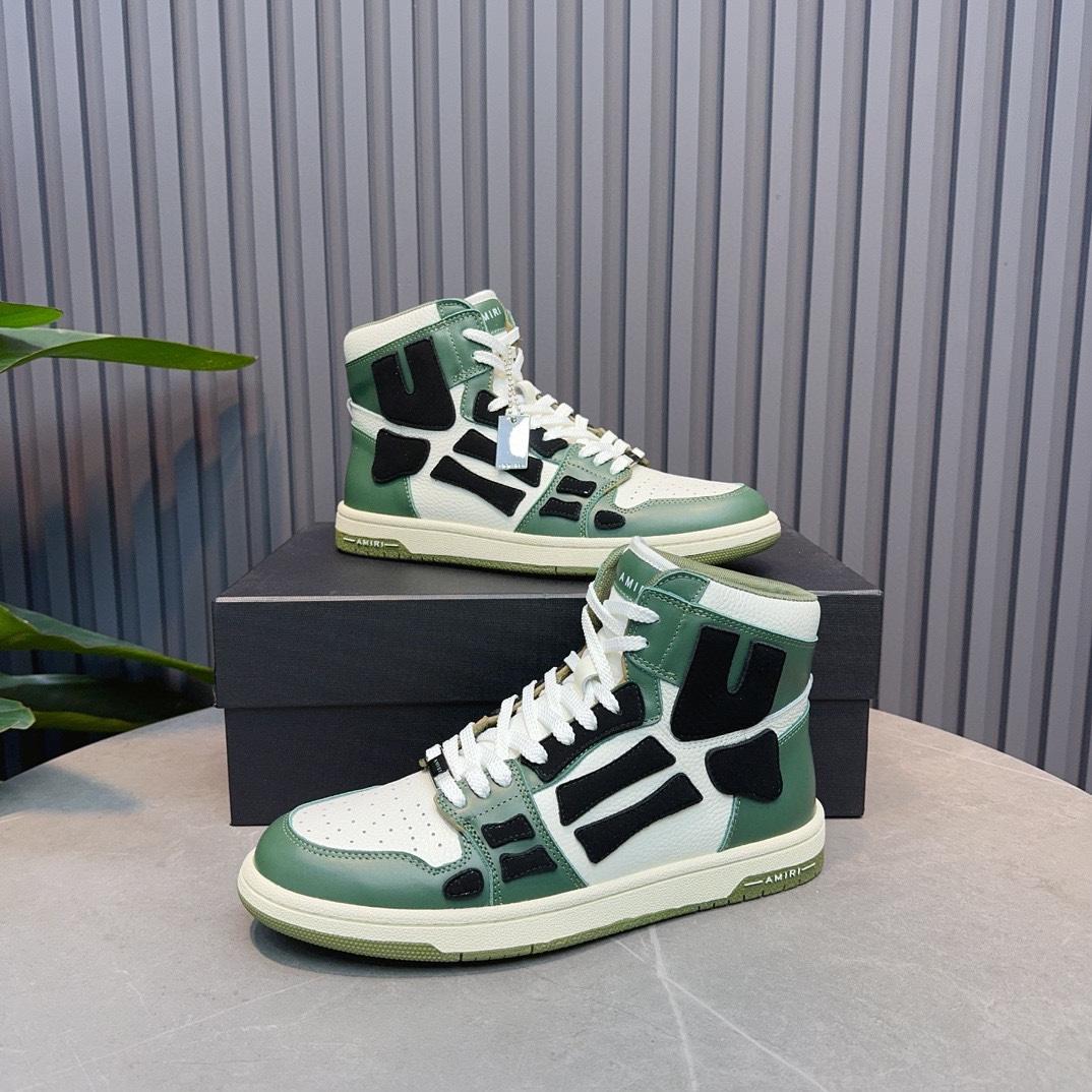Amiri Leather-Textile High-Top Sneakers - EUR FASHION