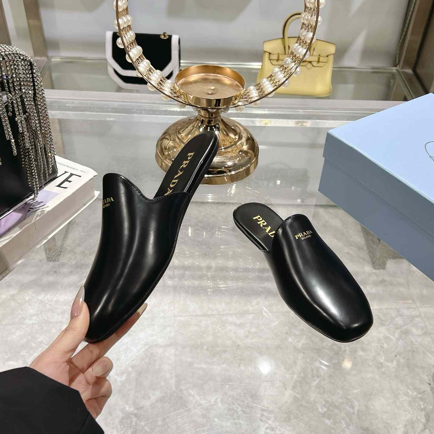 Prada Brushed Leather Slippers - EUR FASHION