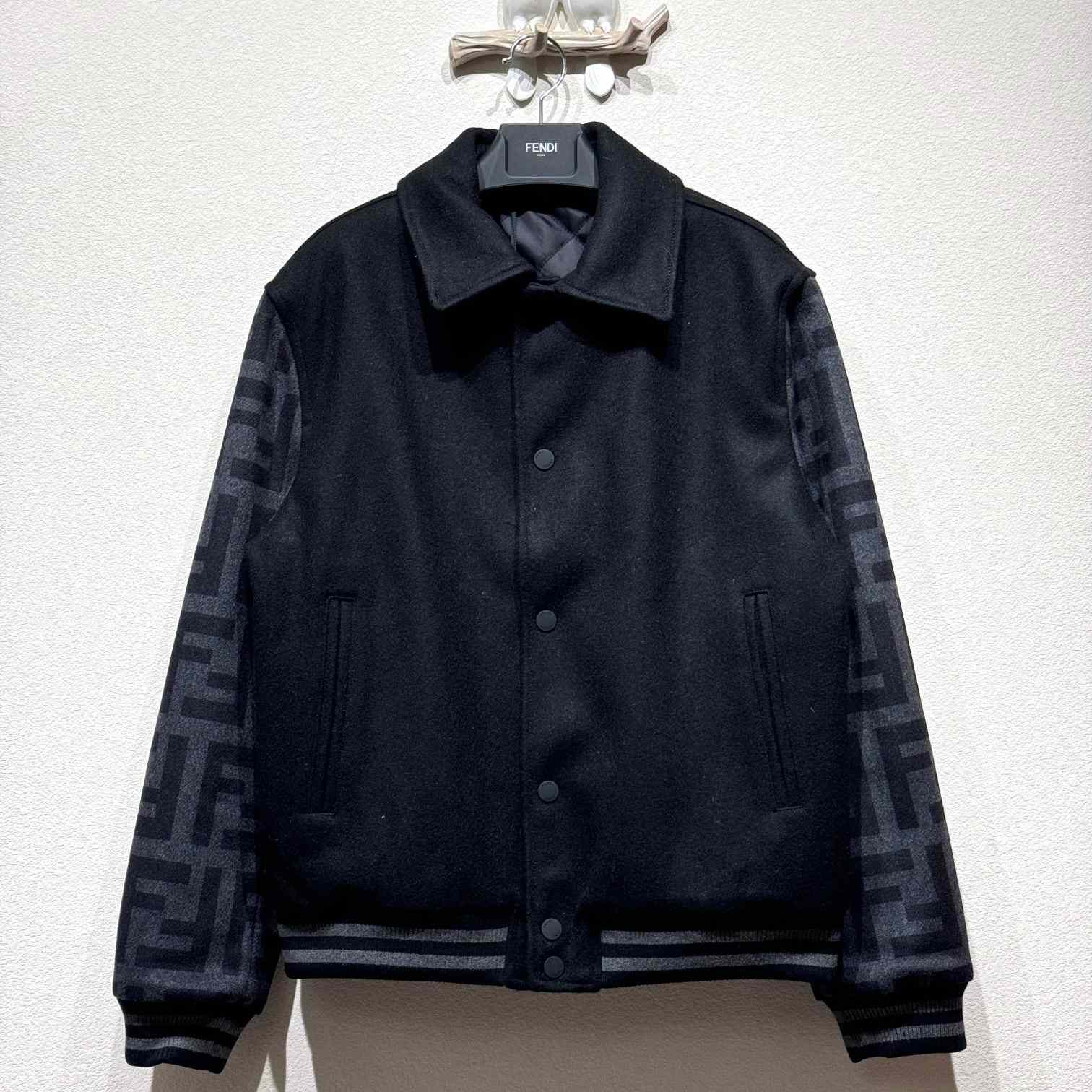 Fendi Black Wool Bomber Jacket - EUR FASHION