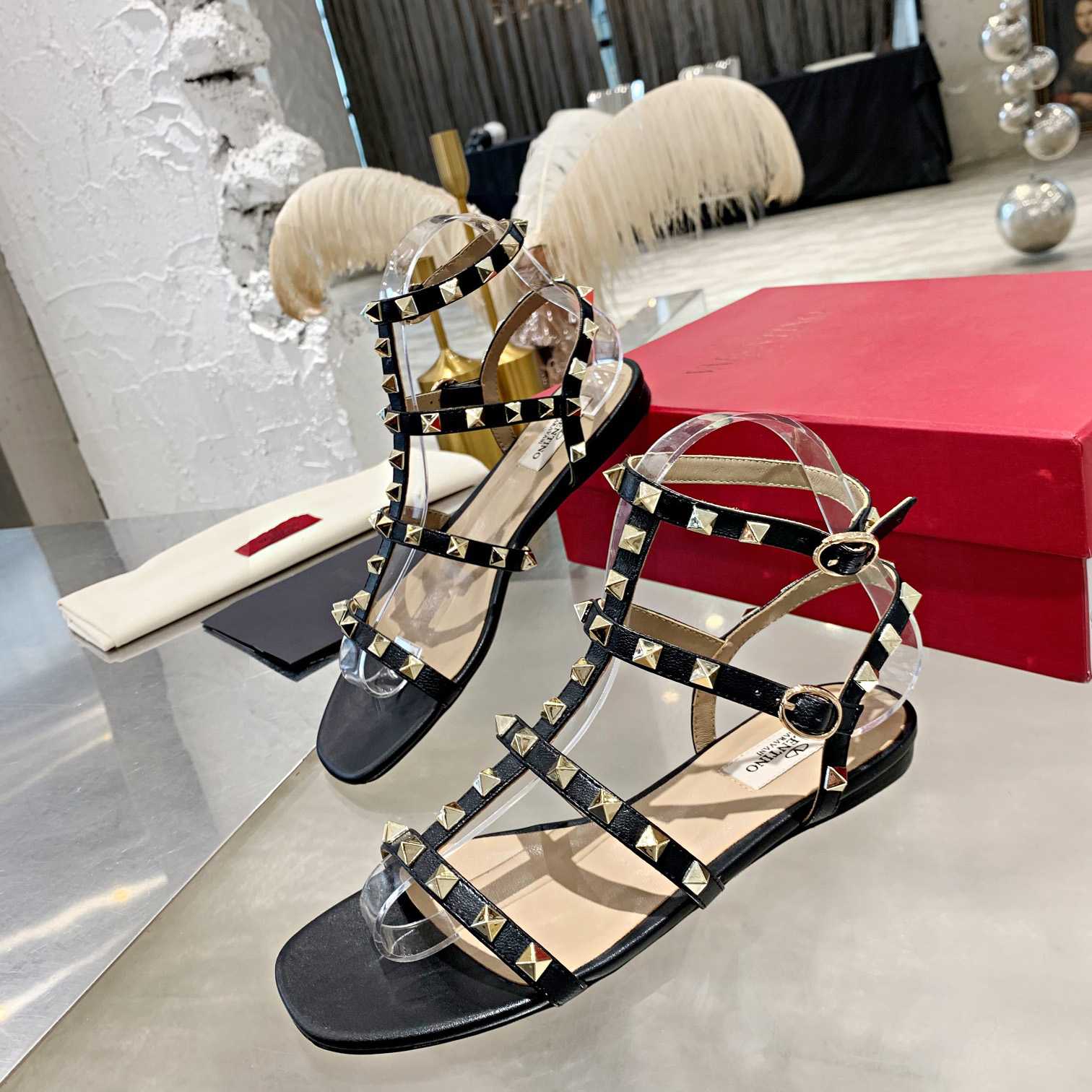 Valenti Rockstud Flat calfskin Sandal With Straps  - EUR FASHION