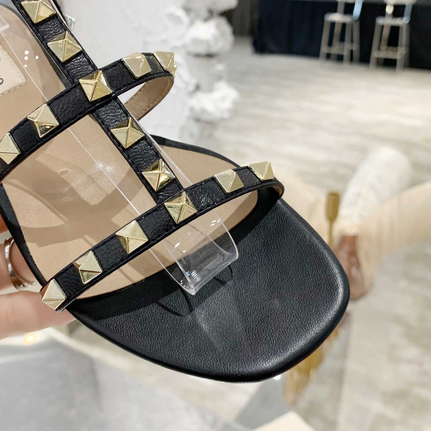 Valenti Rockstud Flat calfskin Sandal With Straps  - EUR FASHION