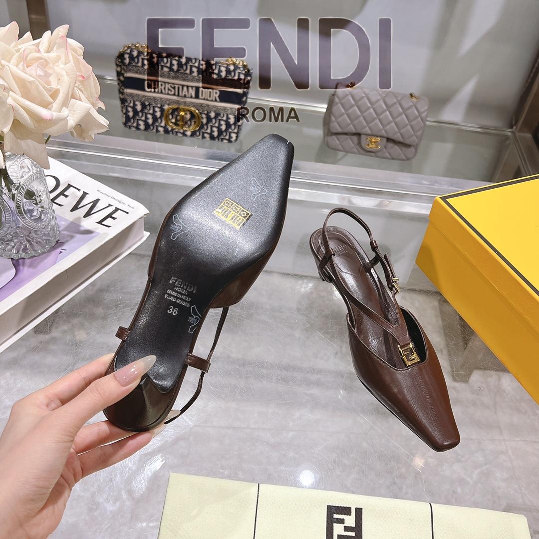 Fendi FFold Brown Eel Leather Low-heeled Slingbacks - EUR FASHION
