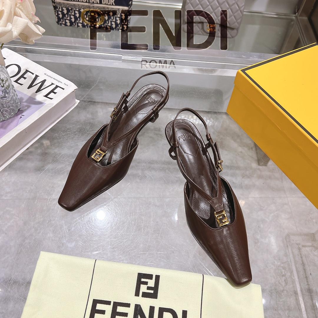 Fendi FFold Brown Eel Leather Low-heeled Slingbacks - EUR FASHION