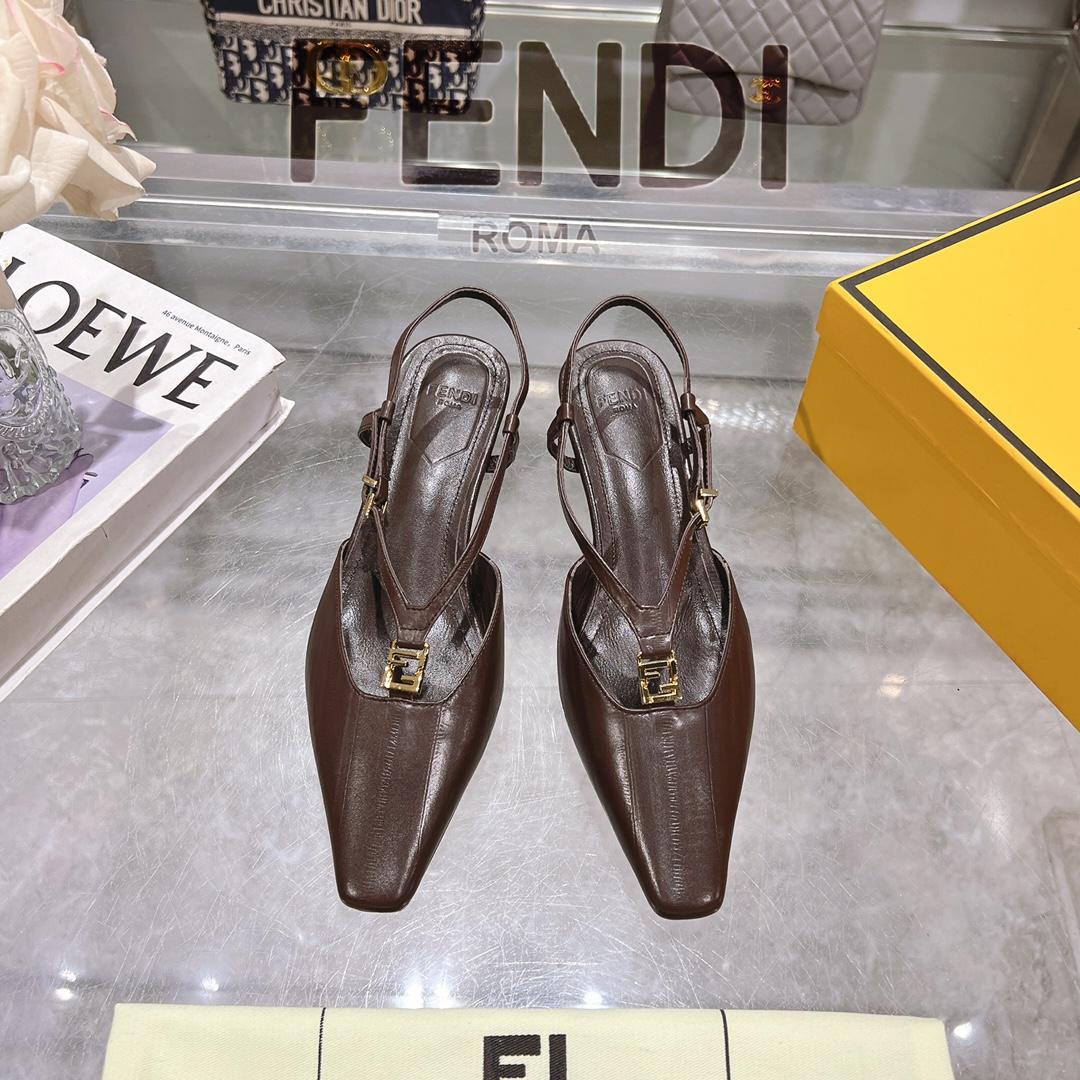 Fendi FFold Brown Eel Leather Low-heeled Slingbacks - EUR FASHION