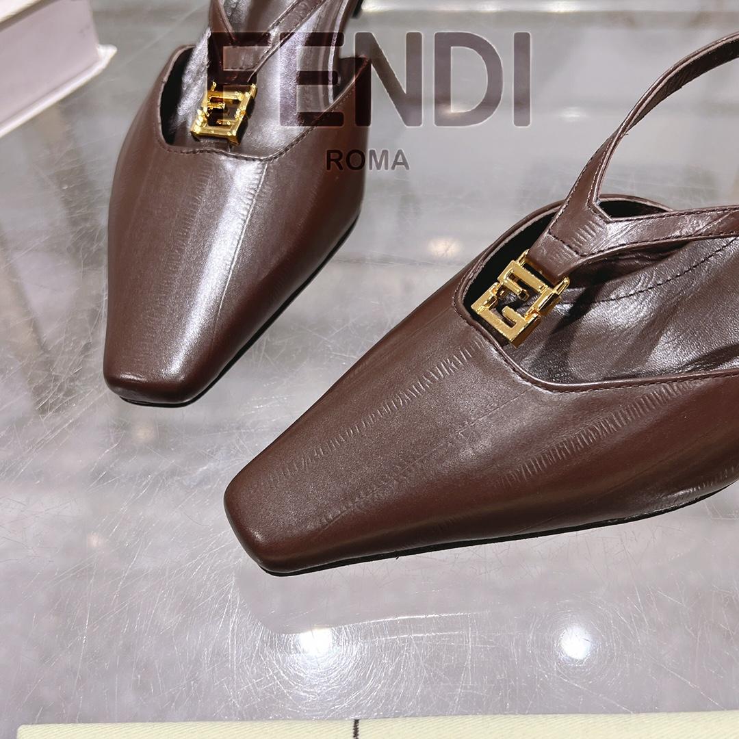 Fendi FFold Brown Eel Leather Low-heeled Slingbacks - EUR FASHION