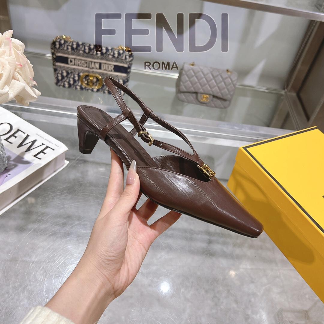 Fendi FFold Brown Eel Leather Low-heeled Slingbacks - EUR FASHION