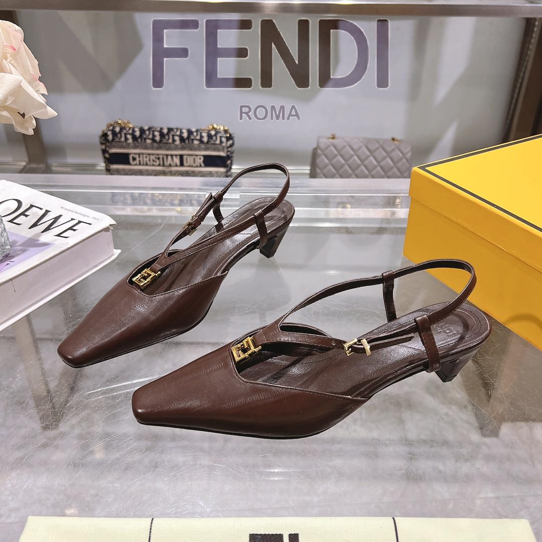 Fendi FFold Brown Eel Leather Low-heeled Slingbacks - EUR FASHION