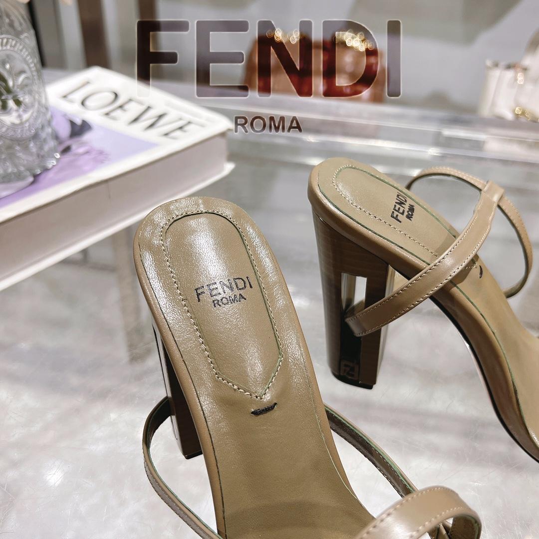 Fendi Delfina Green FF Nappa Leather High-heeled Sandals - EUR FASHION