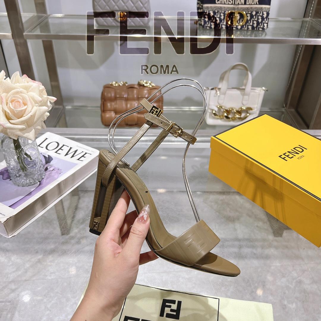 Fendi Delfina Green FF Nappa Leather High-heeled Sandals - EUR FASHION