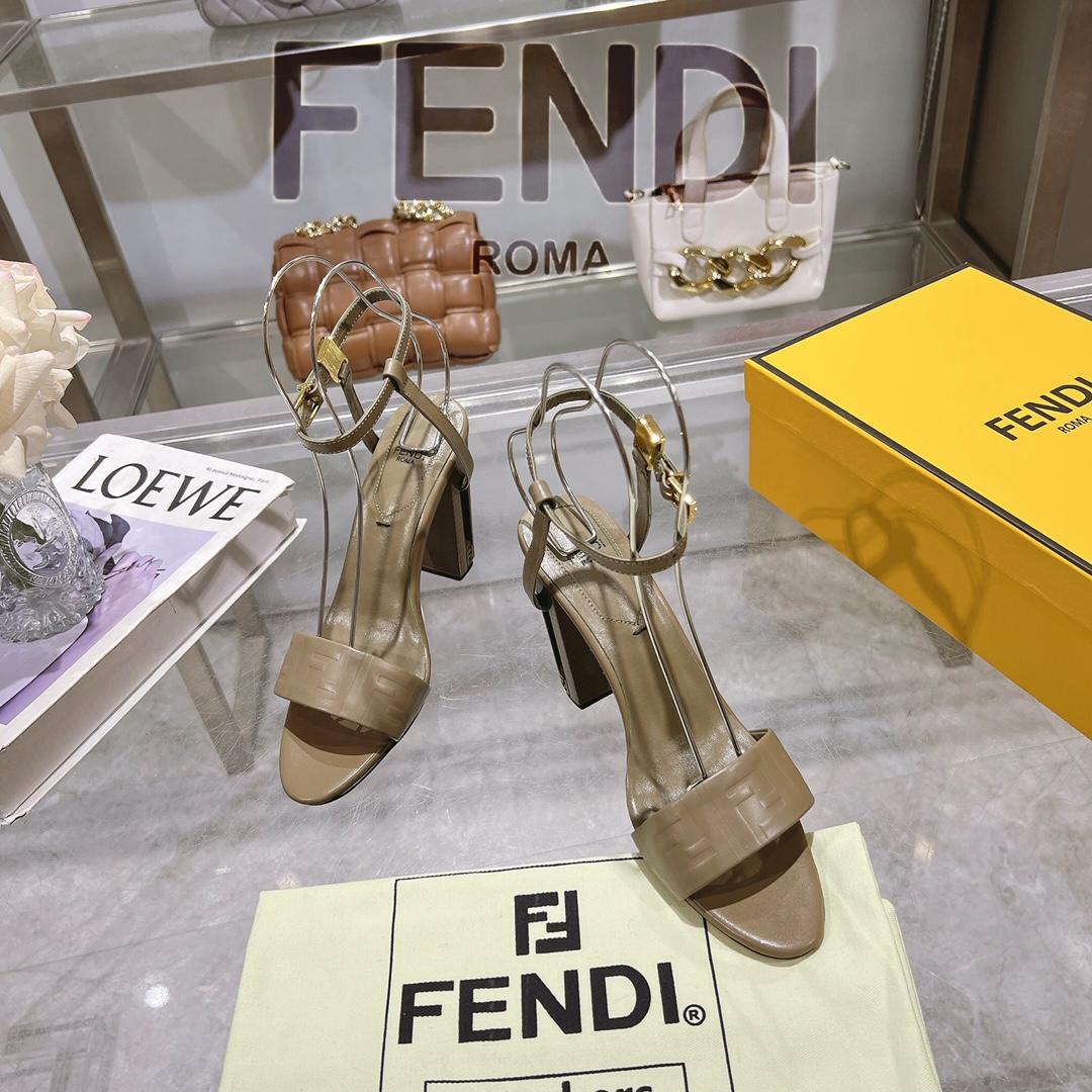Fendi Delfina Green FF Nappa Leather High-heeled Sandals - EUR FASHION