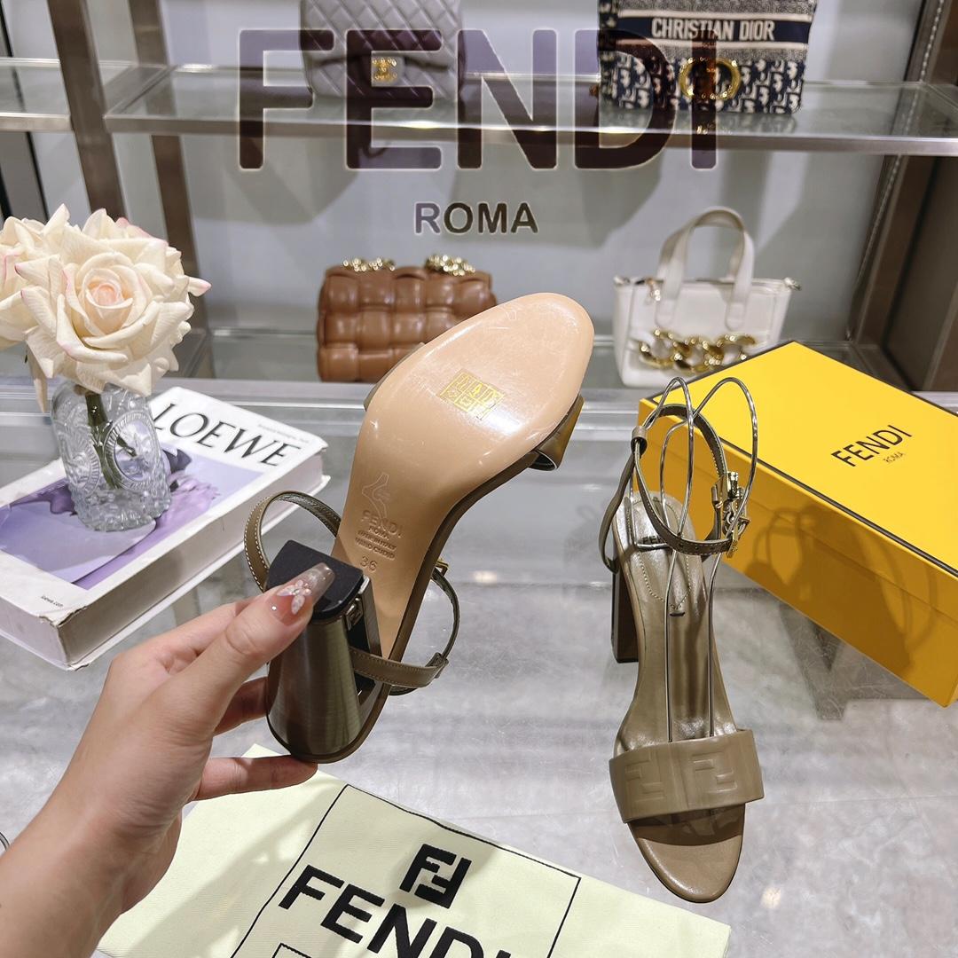 Fendi Delfina Green FF Nappa Leather High-heeled Sandals - EUR FASHION