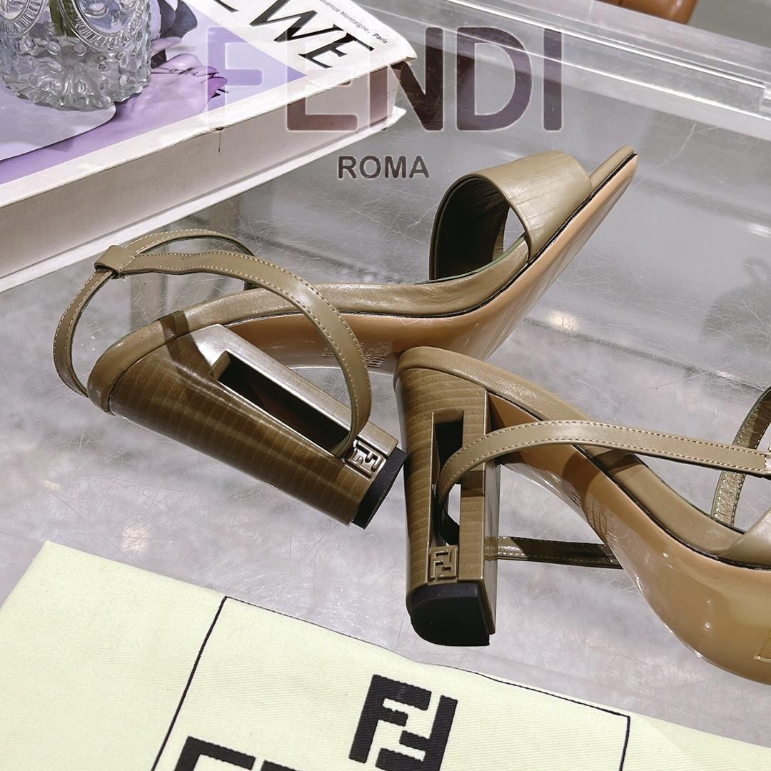 Fendi Delfina Green FF Nappa Leather High-heeled Sandals - EUR FASHION