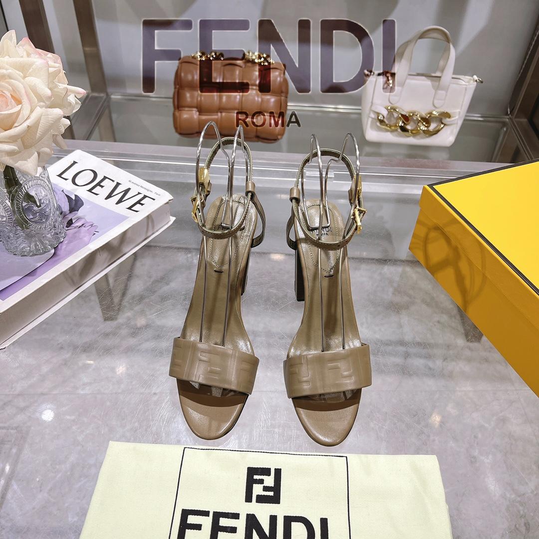 Fendi Delfina Green FF Nappa Leather High-heeled Sandals - EUR FASHION