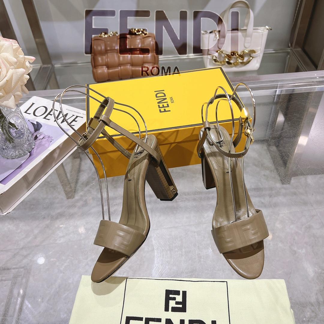 Fendi Delfina Green FF Nappa Leather High-heeled Sandals - EUR FASHION