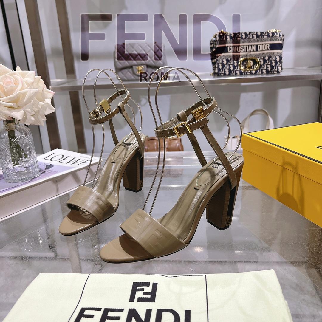 Fendi Delfina Green FF Nappa Leather High-heeled Sandals - EUR FASHION