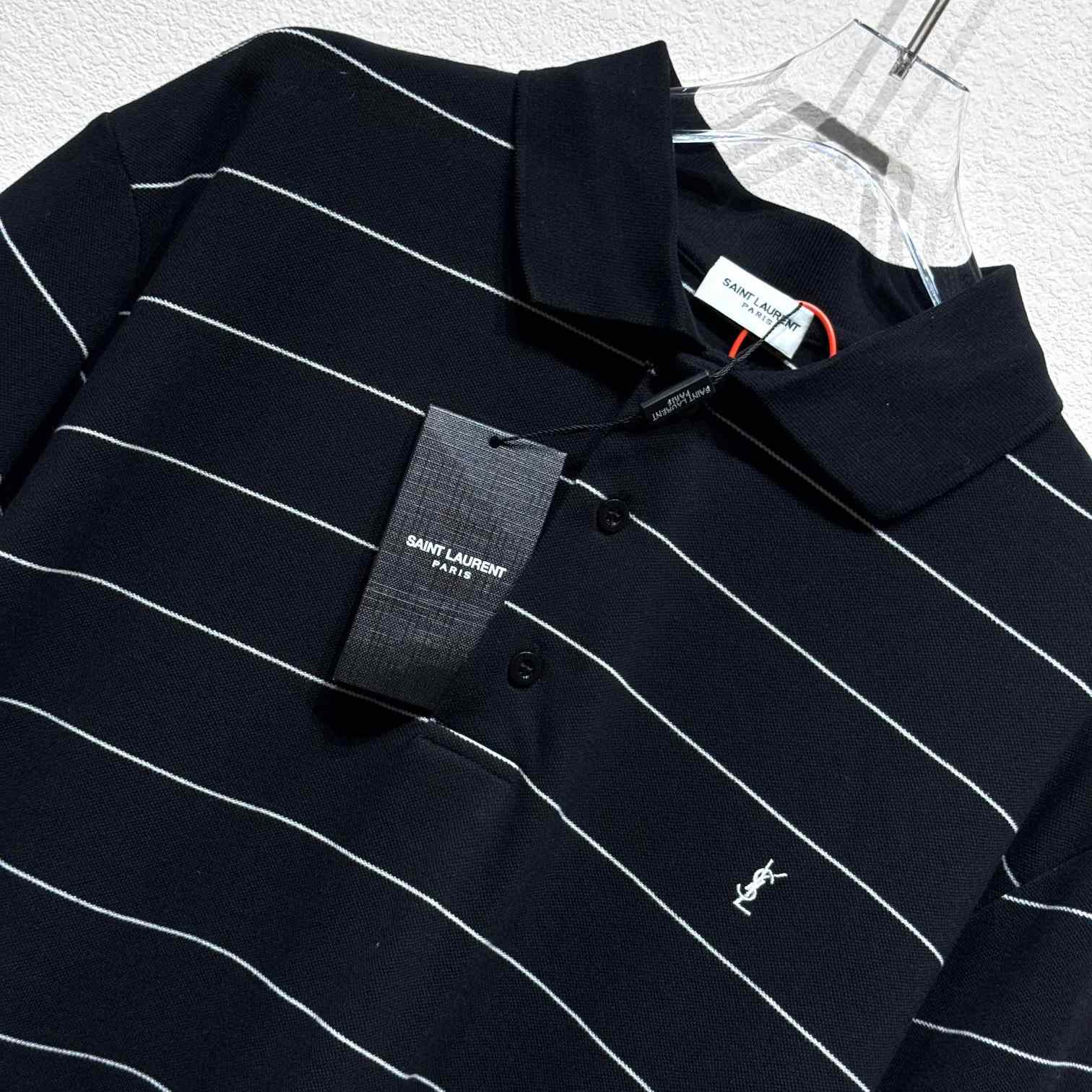 Saint Laurent Cassandre Polo Shirt In Striped Pique - EUR FASHION
