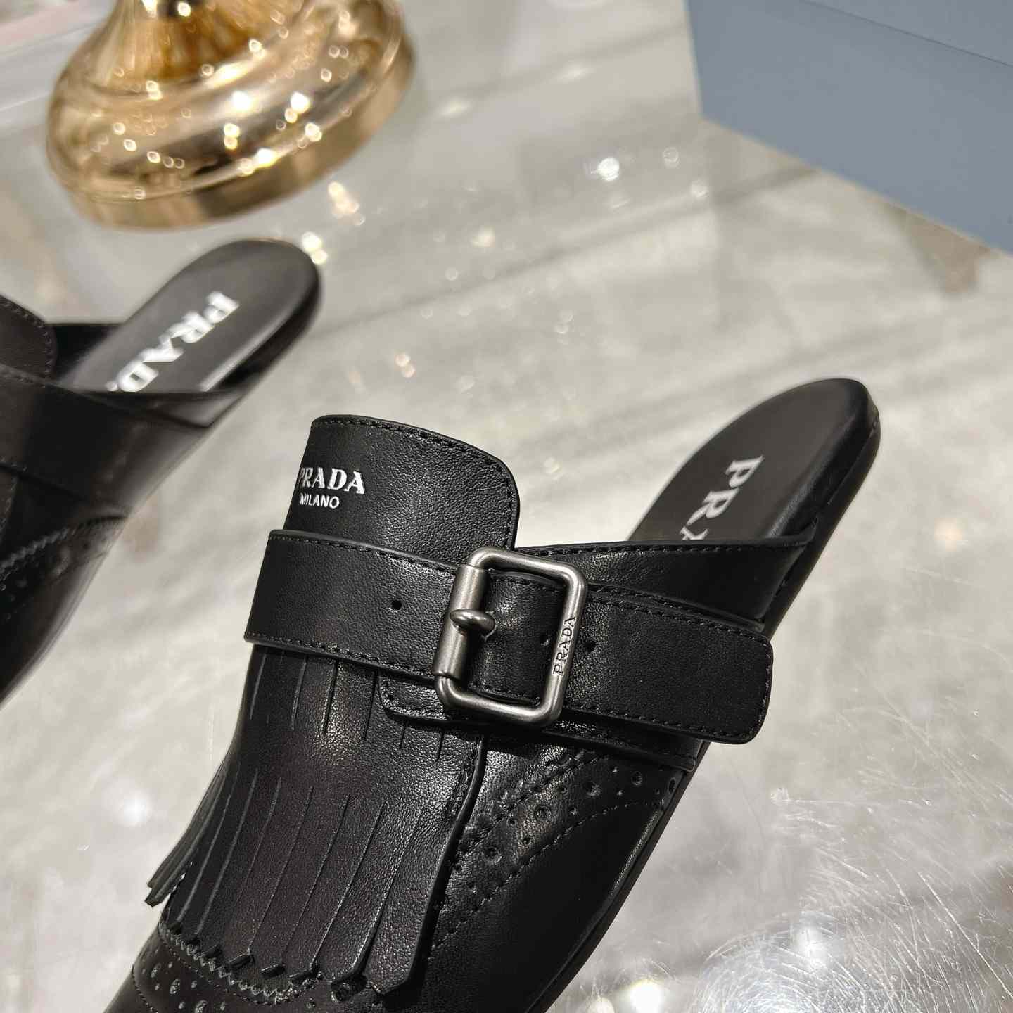 Prada Shuffle Fringed Monk Strap Leather Mules - EUR FASHION