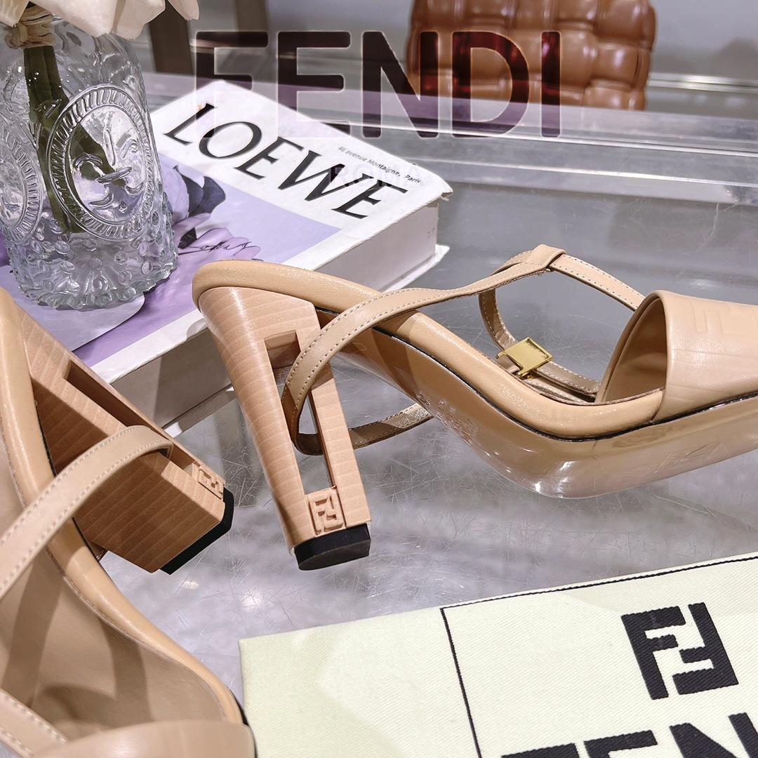Fendi Delfina Beige FF Nappa Leather High-heeled Sandals - EUR FASHION