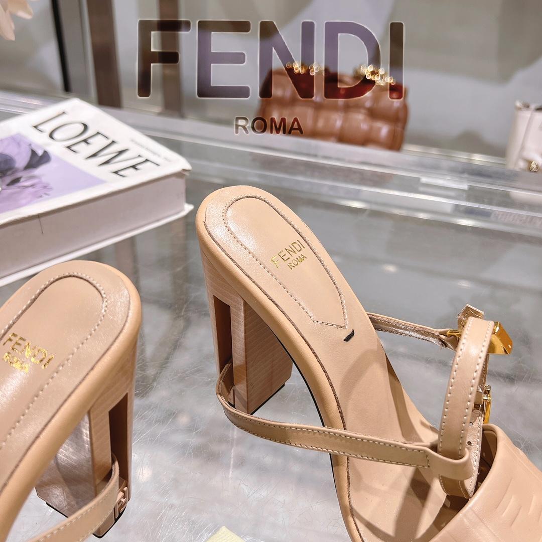 Fendi Delfina Beige FF Nappa Leather High-heeled Sandals - EUR FASHION