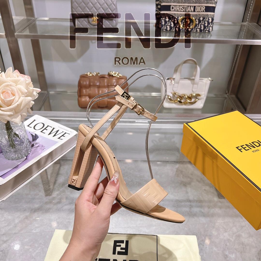 Fendi Delfina Beige FF Nappa Leather High-heeled Sandals - EUR FASHION