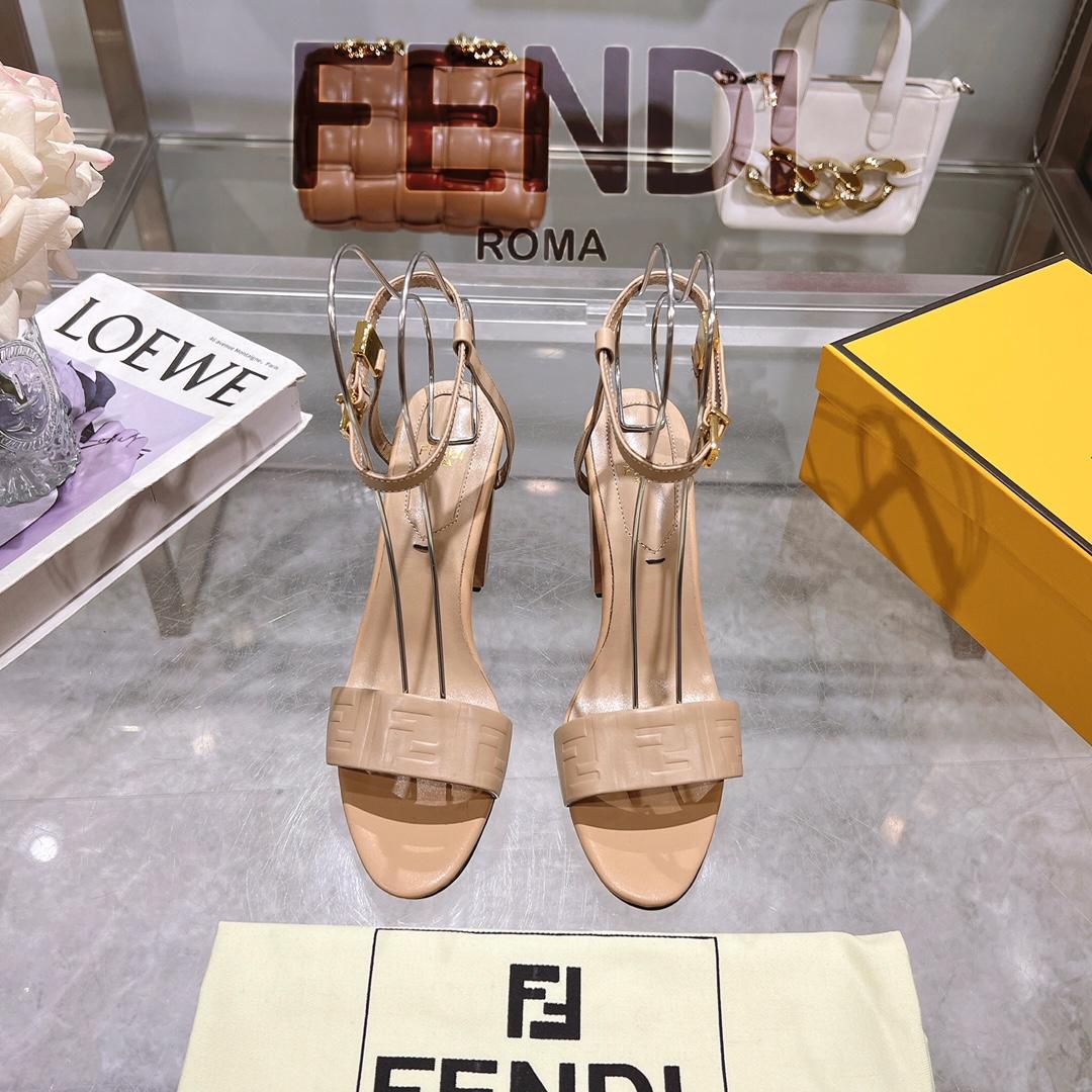 Fendi Delfina Beige FF Nappa Leather High-heeled Sandals - EUR FASHION