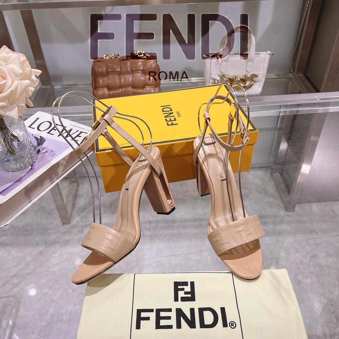 Fendi Delfina Beige FF Nappa Leather High-heeled Sandals - EUR FASHION