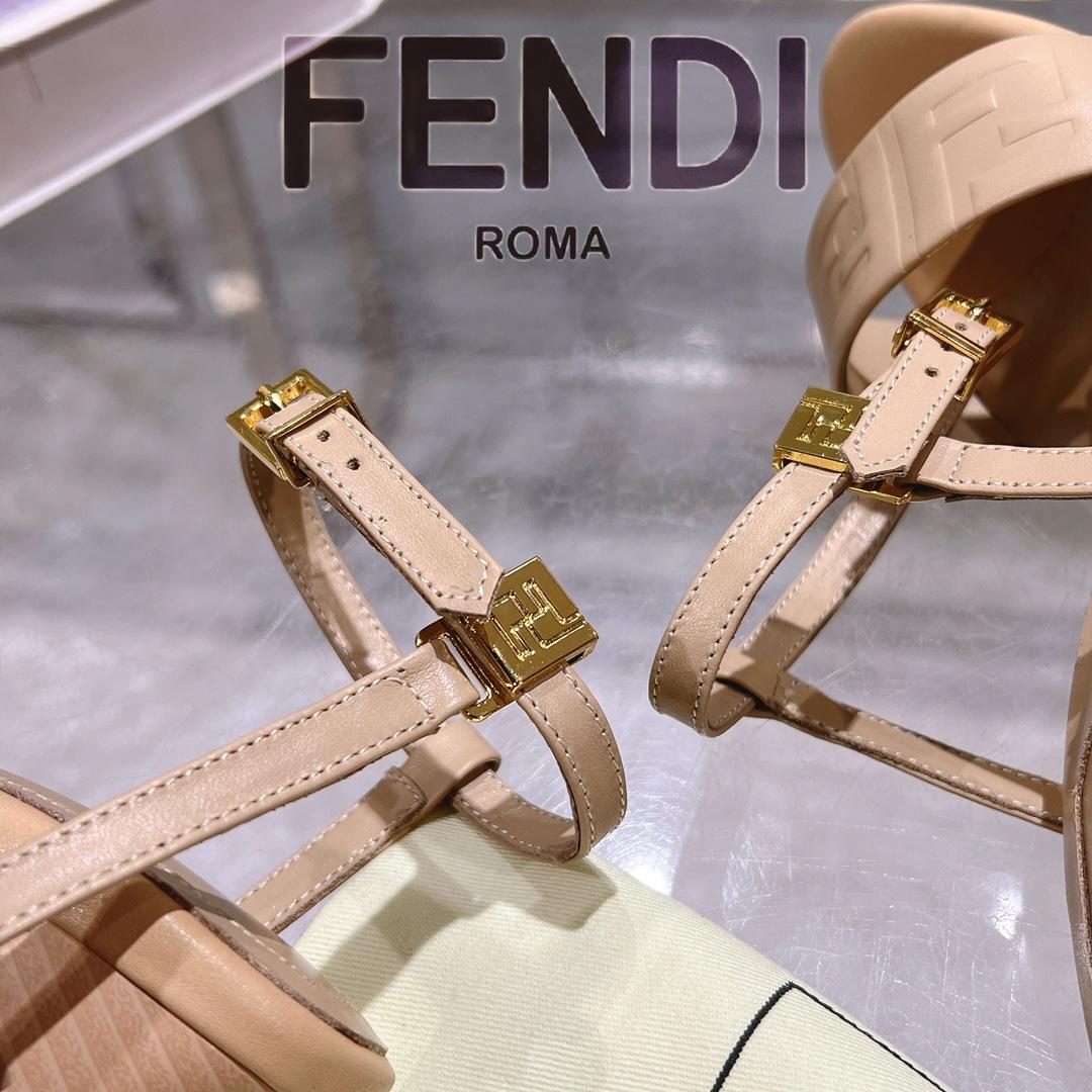 Fendi Delfina Beige FF Nappa Leather High-heeled Sandals - EUR FASHION