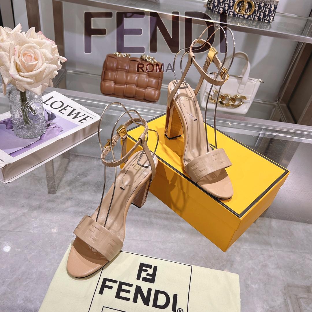 Fendi Delfina Beige FF Nappa Leather High-heeled Sandals - EUR FASHION