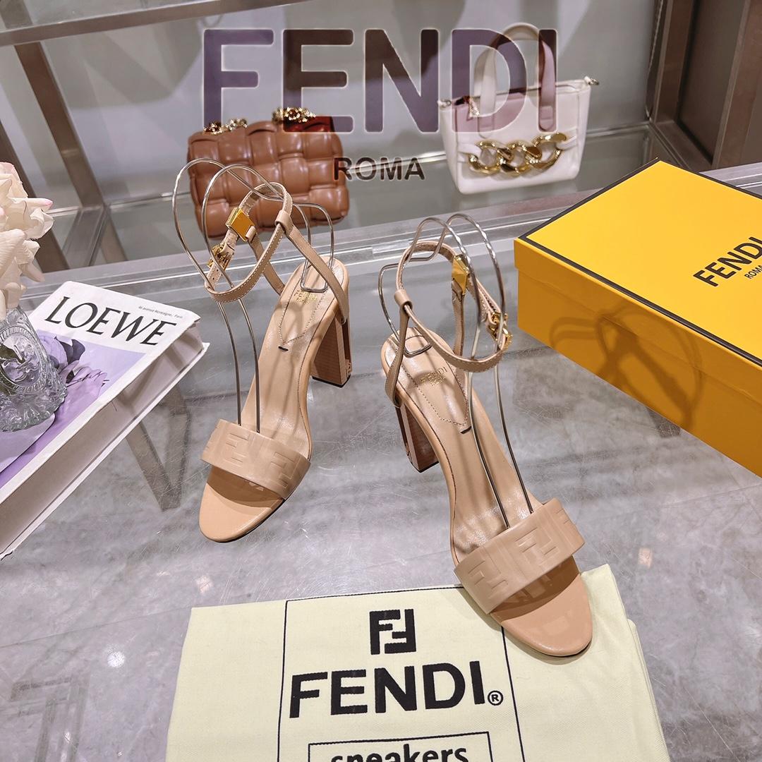 Fendi Delfina Beige FF Nappa Leather High-heeled Sandals - EUR FASHION