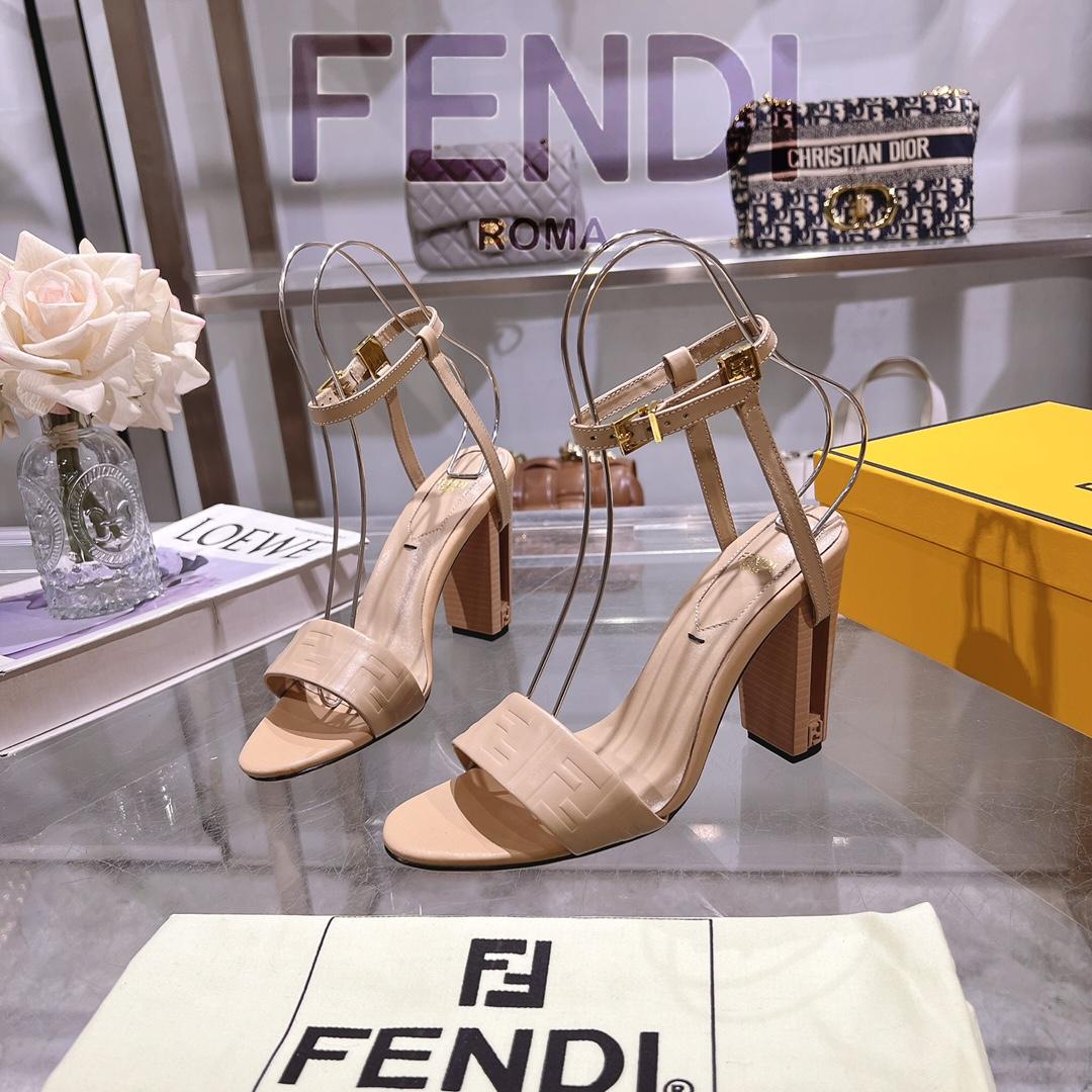 Fendi Delfina Beige FF Nappa Leather High-heeled Sandals - EUR FASHION