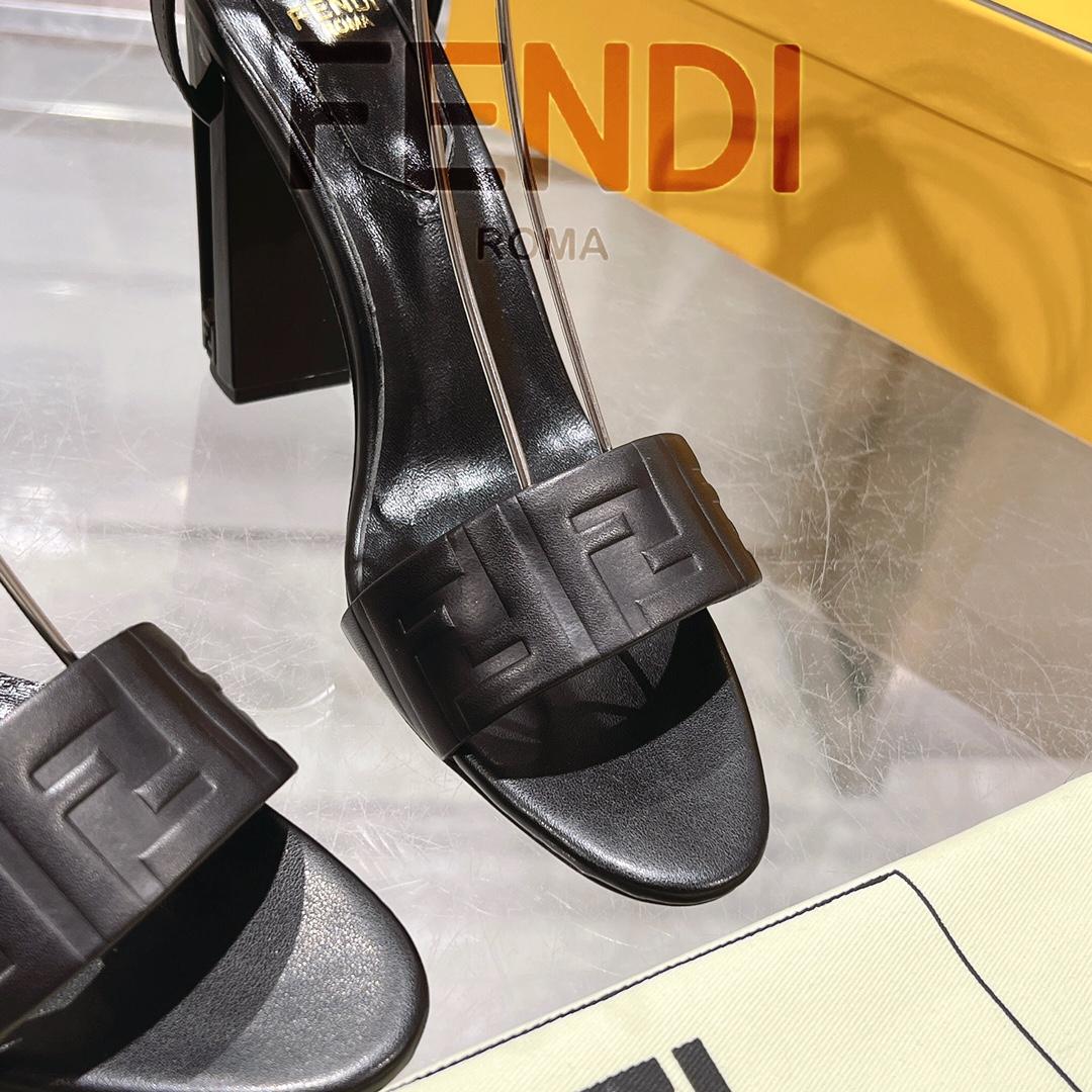 Fendi Delfina Black FF Nappa Leather High-heeled Sandals - EUR FASHION