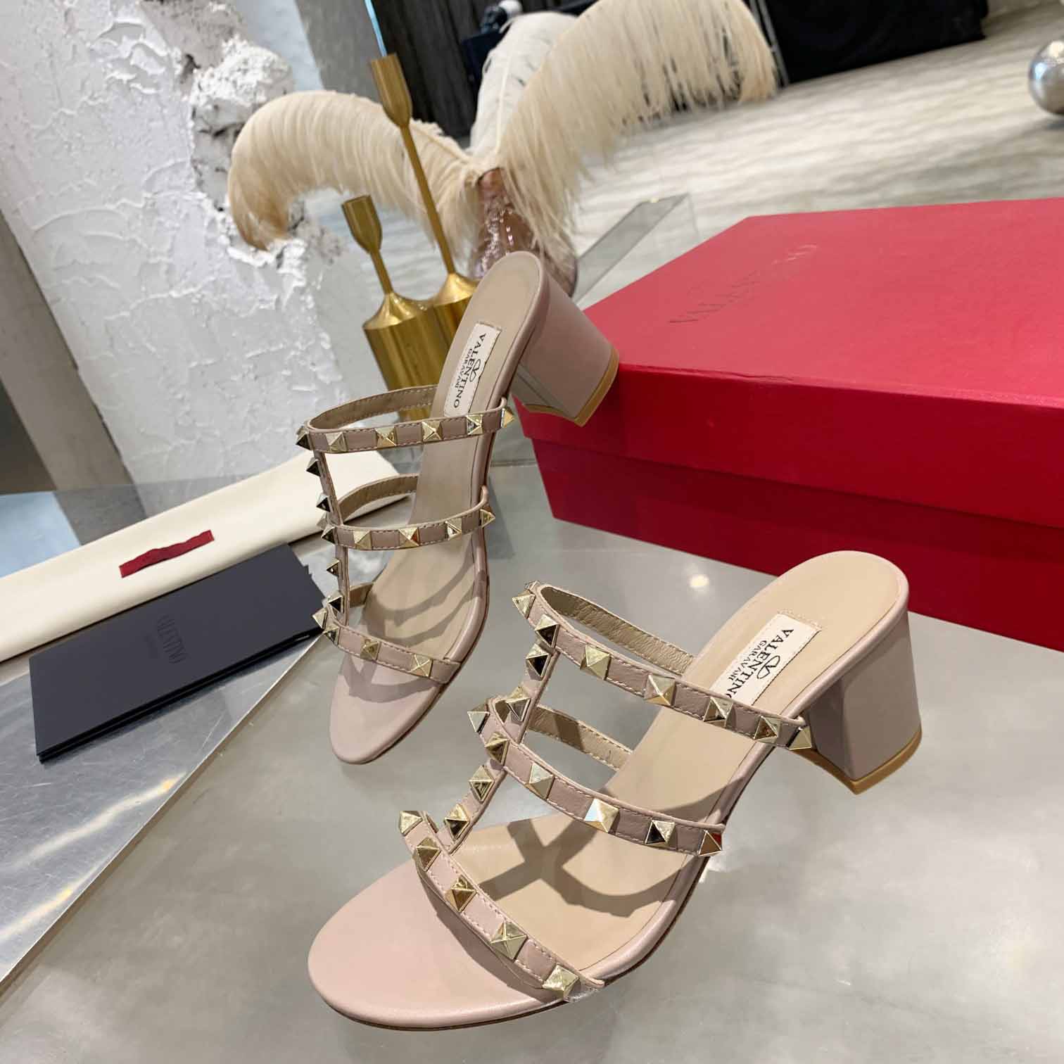 Valenti Rockstud Calfskin Leather Slide Sandal  - EUR FASHION