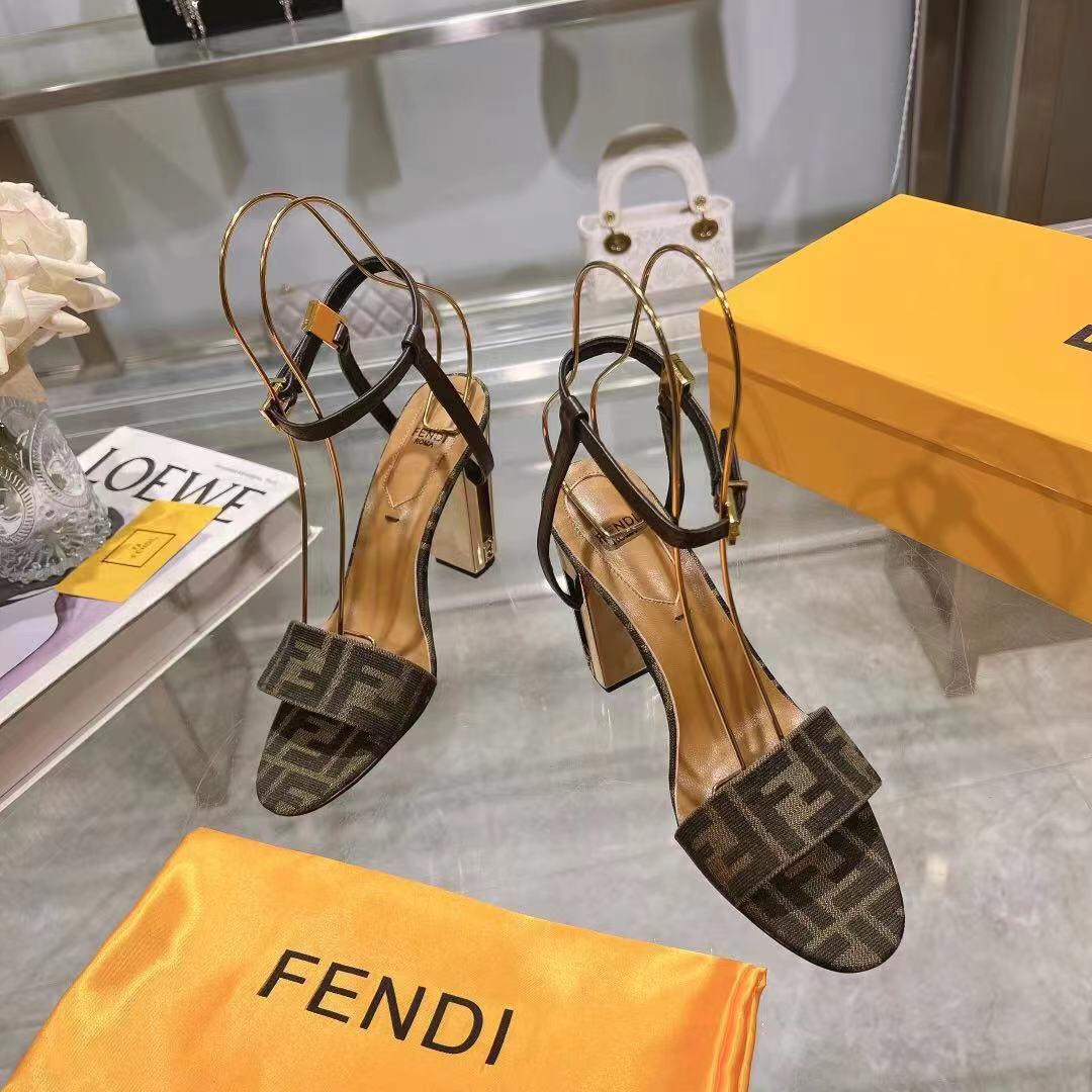 Fendi Delfina Brown Fabric High-heeled Sandals - EUR FASHION