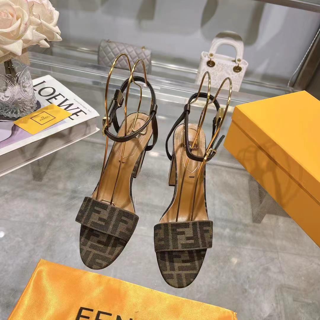 Fendi Delfina Brown Fabric High-heeled Sandals - EUR FASHION