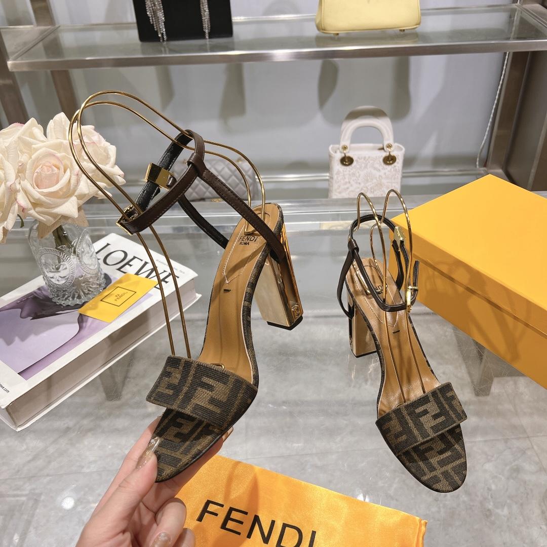 Fendi Delfina Brown Fabric High-heeled Sandals - EUR FASHION